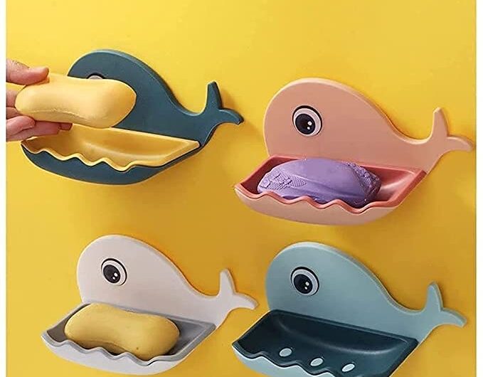 Hilosofy™ | Pack 2 | Self Adhesive Wall Mounted Soap Stand | Holder Dispenser for Bathroom Kitchen | Single Layer ABS Plastic Soap Stand/Holder | Fish Shape | Multicolur