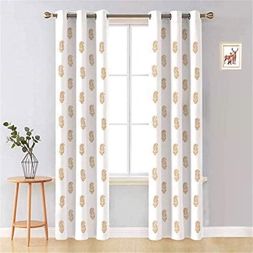 Decor Dream Scapes Set of 2 Panel Elegant Blackout Door Curtains Thick Cotton Curtain Pair Eyelet Darkening for Bedroom,Living Room/Hotel/Home – 7 Feet, Mustard Paisley
